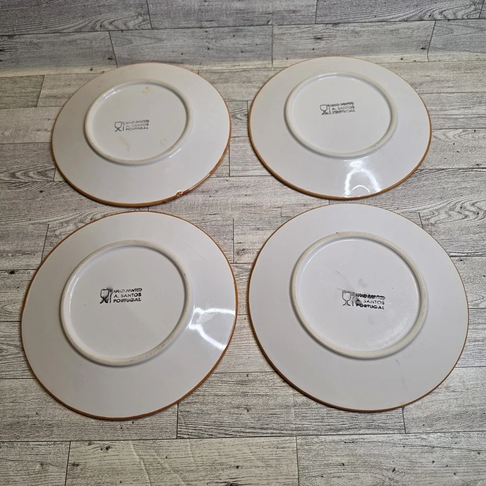 Set 4 A Santos Portugal Hand Painted Grape Dinner Plates Majolica Vintage
